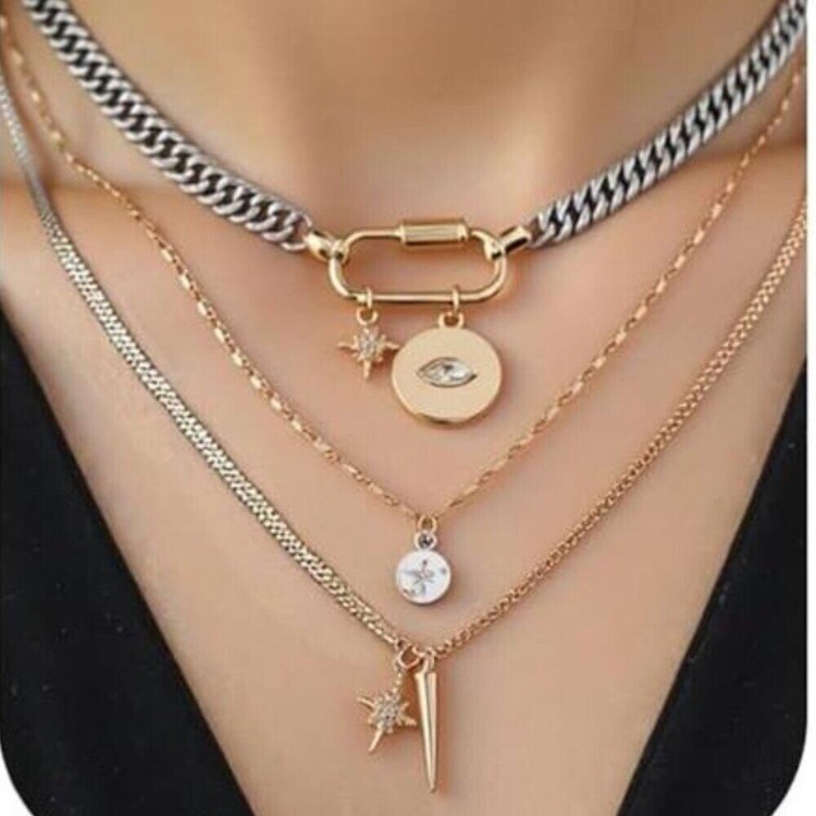 3 Pcs 18k Gold Plated Necklace Muliti Layered Necklace Chunky Two Tone 50$